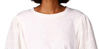 Sanctuary Women's Cloud Control Eyelet Puff Sleeve Cotton Blend Top White Size Small