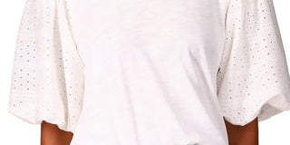 Sanctuary Women's Cloud Control Eyelet Puff Sleeve Cotton Blend Top White Size Small
