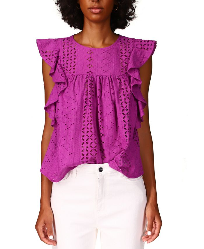 Sanctuary Women's Breezy Cotton Eyelet Top Purple Size X-Small