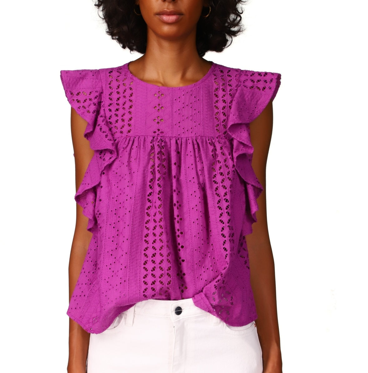 Sanctuary Women's Breezy Cotton Eyelet Top Purple Size X-Small