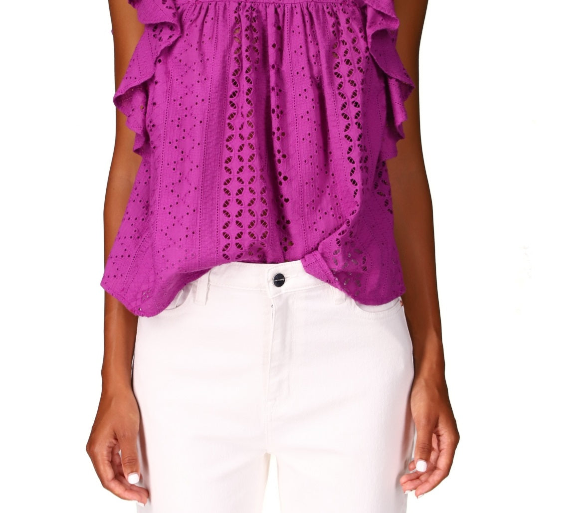 Sanctuary Women's Breezy Cotton Eyelet Top Purple Size X-Small
