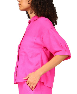 Sanctuary Women's Easy Linen Blend Button Up Shirt Pink Size X-Large