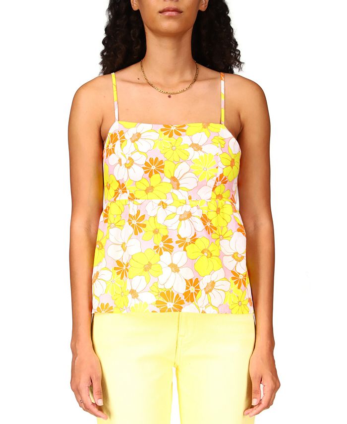 Sanctuary Women's Floral Print Linen Blend Top Pink Size Large
