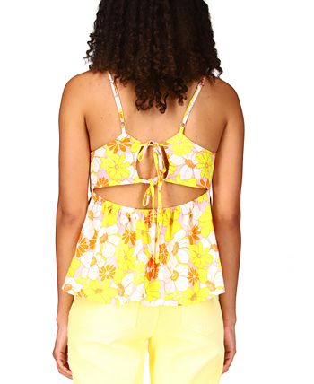 Sanctuary Women's Floral Print Linen Blend Top Pink Size Large