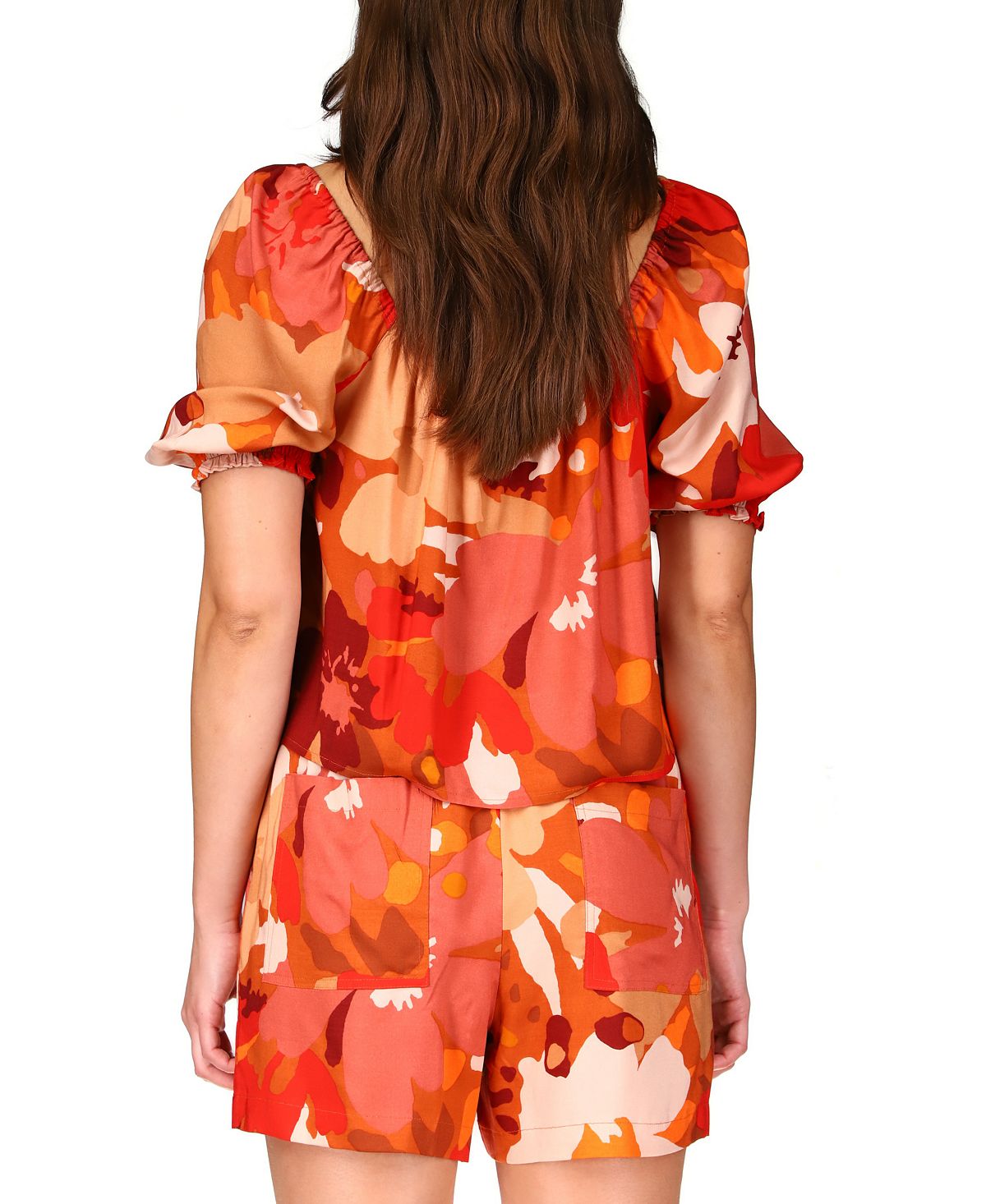 Sanctuary Women's Square Neck Cotton Peasant Blouse Brown Size X-Small