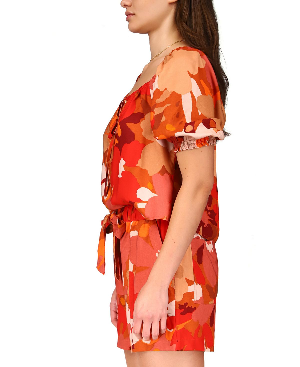 Sanctuary Women's Square Neck Cotton Peasant Blouse Brown Size X-Small