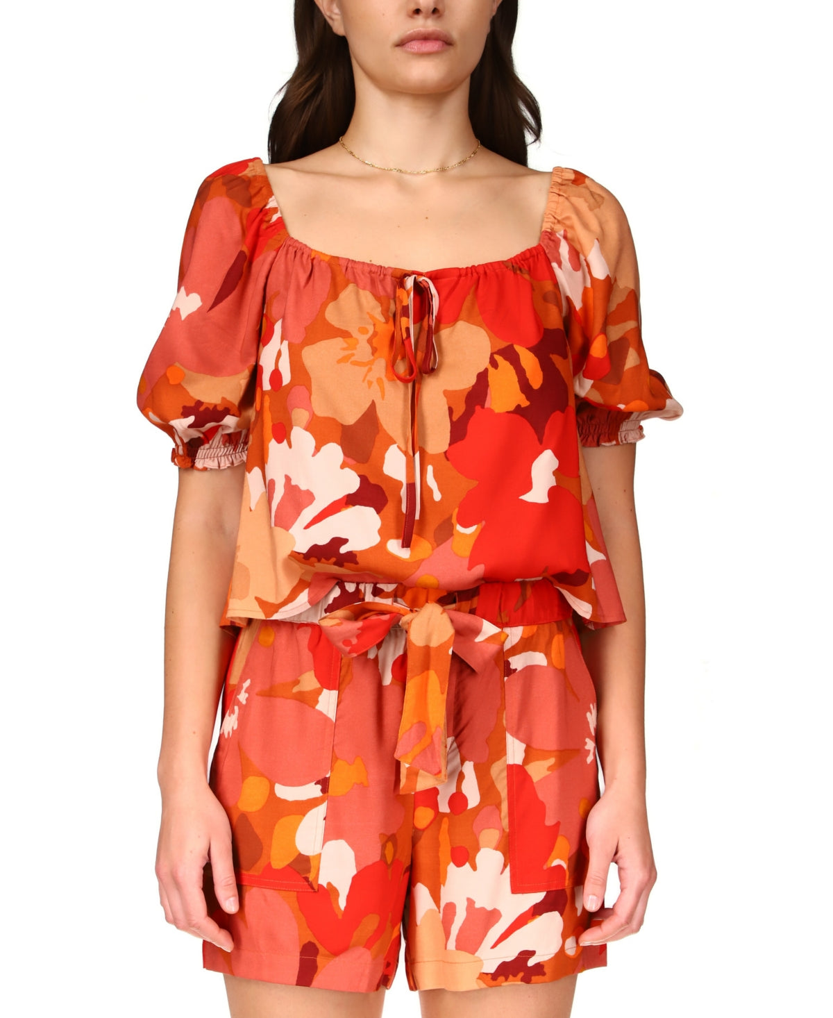 Sanctuary Women's Square Neck Cotton Peasant Blouse Brown Size X-Small