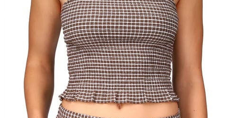 Sanctuary Women's Westside Check Smocked Crop Camisole Brown Size Large