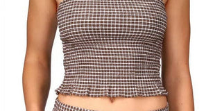 Sanctuary Women's Westside Check Smocked Crop Camisole Brown Size Large