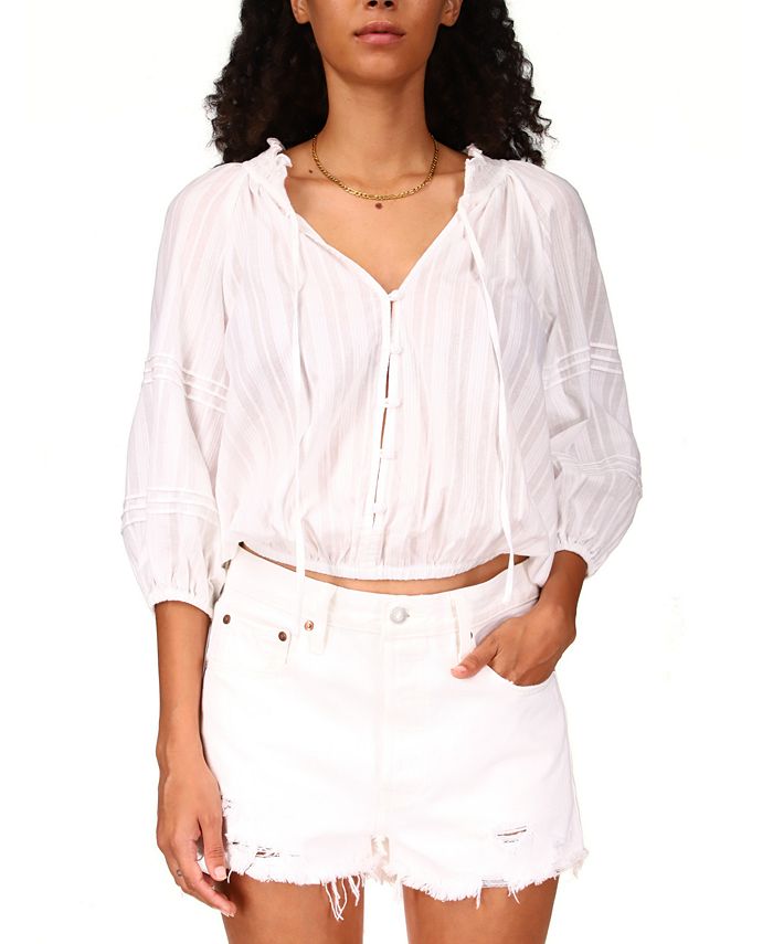 Sanctuary Women's Don't Forget Cotton Blouse White Size Large