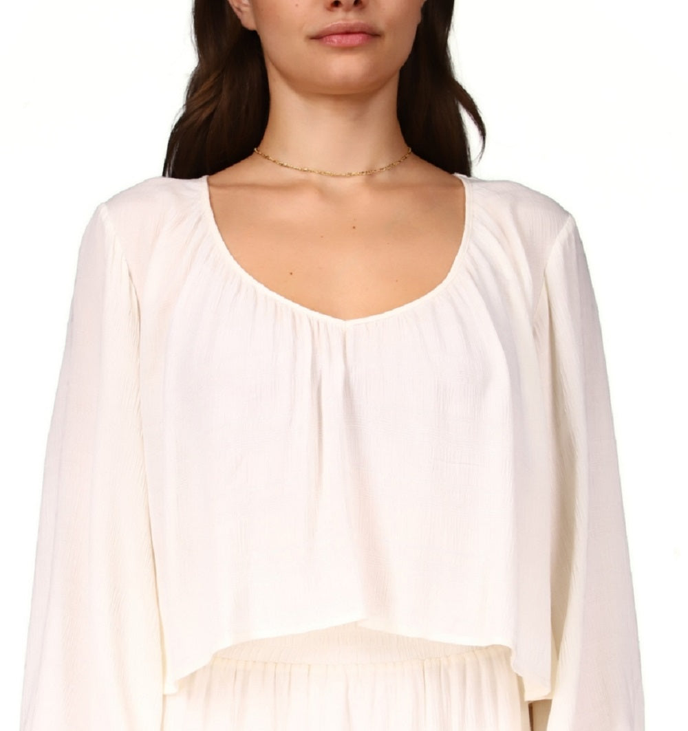 Sanctuary Women's Relaxed Fit Long Sleeve High Low Crop Top Brown Size Medium