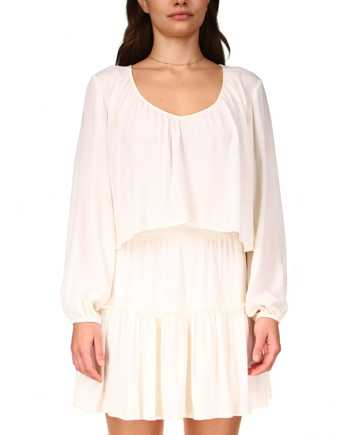 Sanctuary Women's Relaxed Fit Long Sleeve High Low Crop Top Brown Size Medium