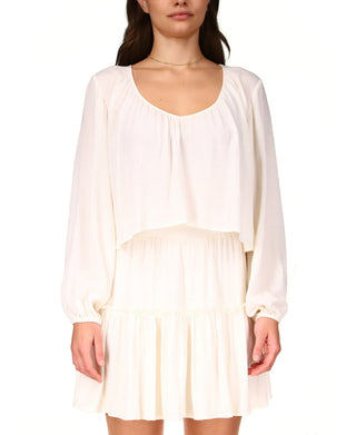 Sanctuary Women's Relaxed Fit Long Sleeve High Low Crop Top Brown Size Medium