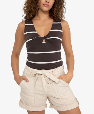 Sanctuary Women's tripe Twist Front Cotton Tank Brown Size X-Small