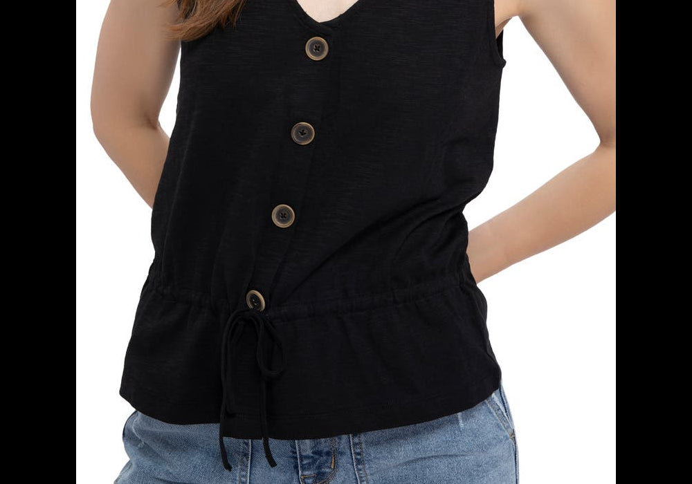 Sanctuary Heartstrings Button Tank In Black  Size Large