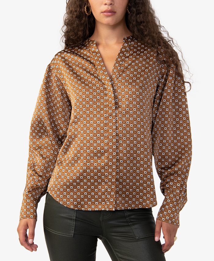 Sanctuary Women's Modern Print Blouse Brown Size Large