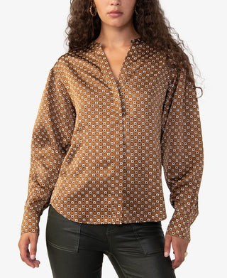 Sanctuary Women's Modern Print Blouse Brown Size Large