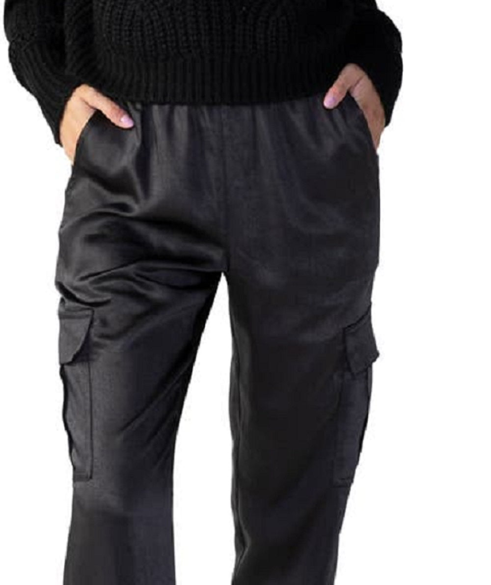 Sanctuary Women's The Fixer Satin Cargo Joggers Black Size Medium