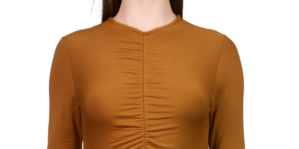 Sanctuary Women's Ruched Long Sleeve Crop Top Brown Size X-Small