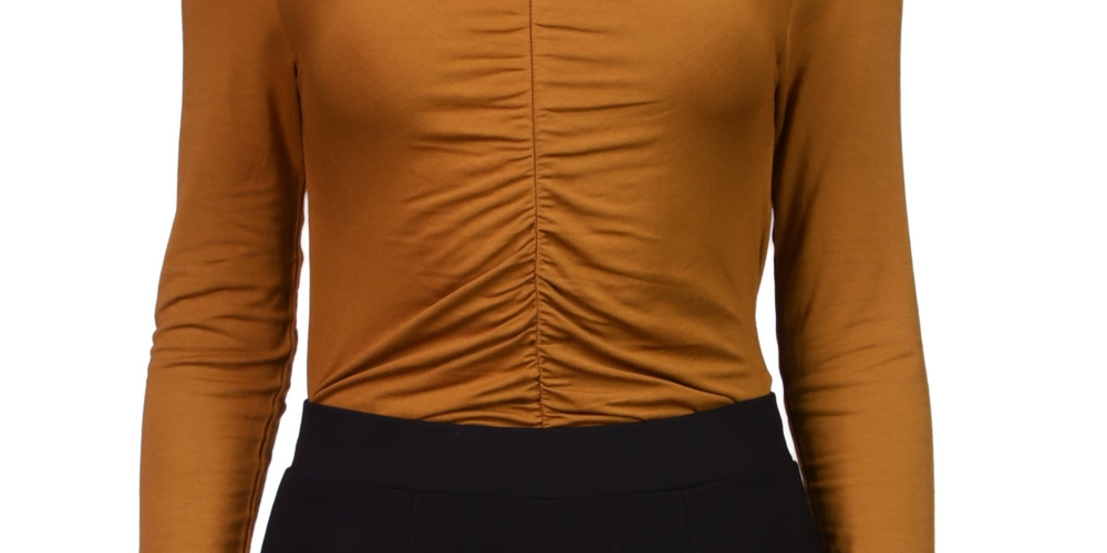 Sanctuary Women's Ruched Long Sleeve Crop Top Brown Size X-Small