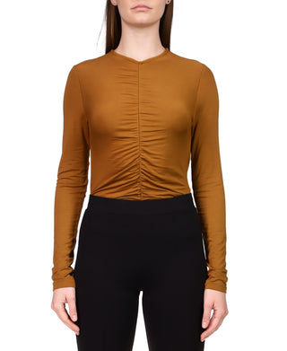 Sanctuary Women's Ruched Long Sleeve Crop Top Brown Size X-Large