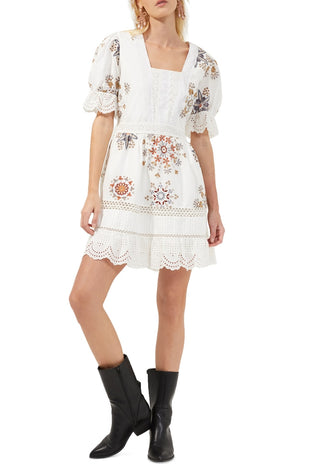 French Connection Women's Cotton Biton Embroidered Mini Dress White Size 6