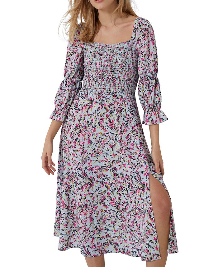 French Connection Women's Flores Verona Empire Waist Crepe Dress Blue Size Medium