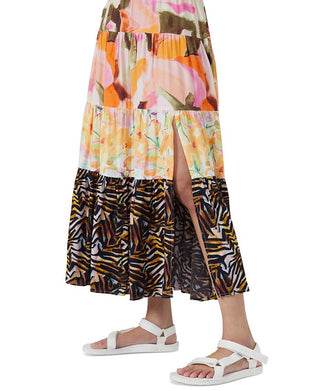 French Connection Women's Isdra Mix Print Tiered Skirt Yellow Size 6
