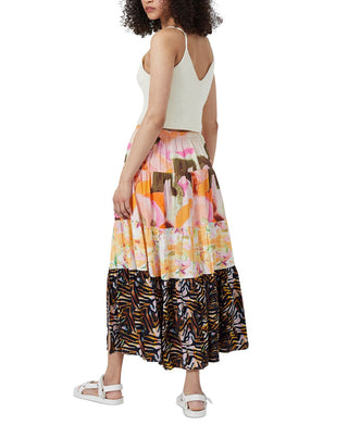 French Connection Women's Isdra Mix Print Tiered Skirt Yellow Size 6
