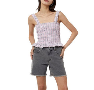 French Connection Women's Yaki Check Smocked Tank Pink Size 4