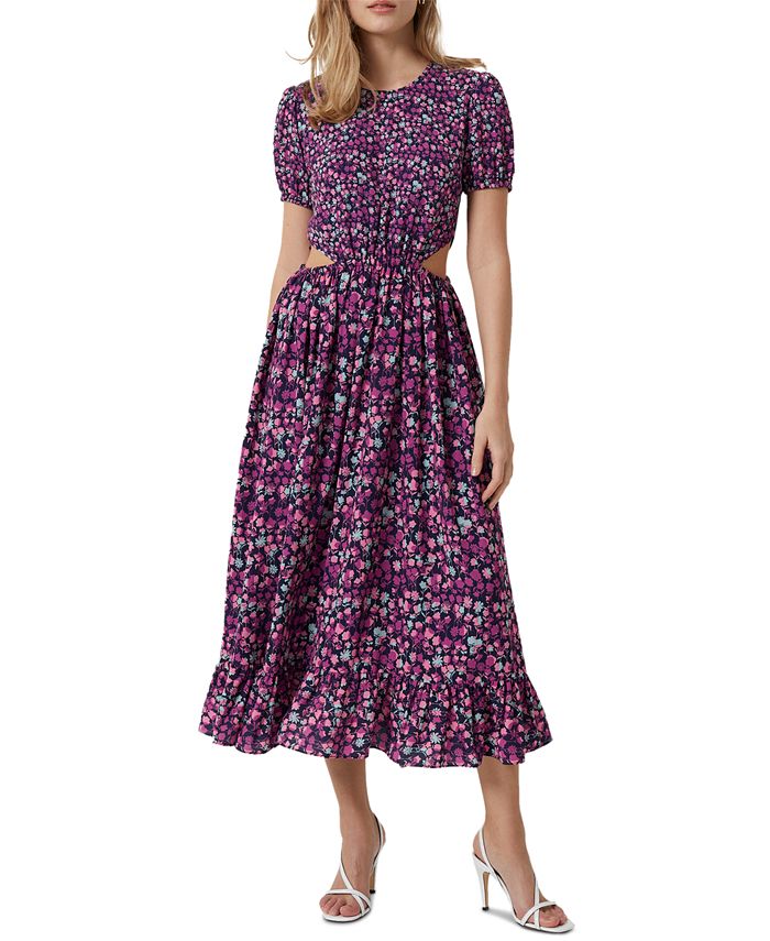 French Connection Women's Printed Cutout Midi Dress Purple Size 0