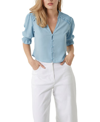 French Connection Women's Crepe Crop Blouse Blue Size 10