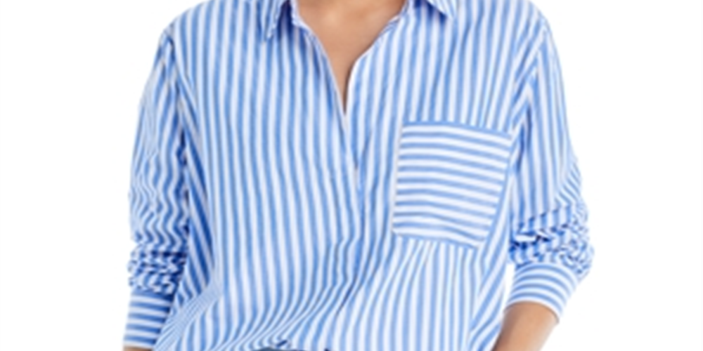 French Connection Women's Thick Stripe Relaxed Fit Shirt Blue Size S