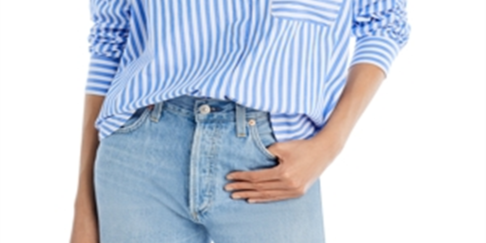 French Connection Women's Thick Stripe Relaxed Fit Shirt Blue Size S