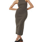 French Connection Women's Rasha Ribbed Cutout Midi Dress Gray Size Small