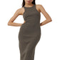 French Connection Women's Rasha Ribbed Cutout Midi Dress Gray Size Small