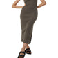 French Connection Women's Rasha Ribbed Cutout Midi Dress Gray Size Small