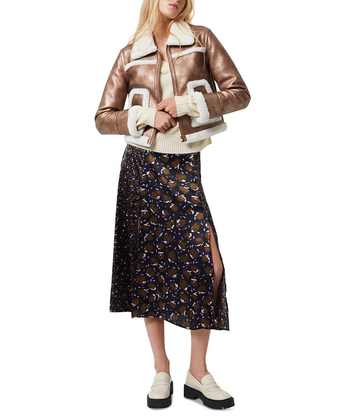 French Connection Women's Balia Faux Leather With Faux Fur Trim Jacket Brown Size 8