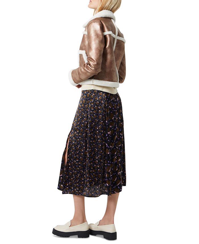 French Connection Women's Balia Faux Leather With Faux Fur Trim Jacket Brown Size 8