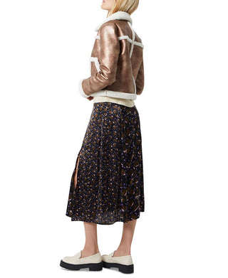 French Connection Women's Balia Faux Leather With Faux Fur Trim Jacket Brown Size 8