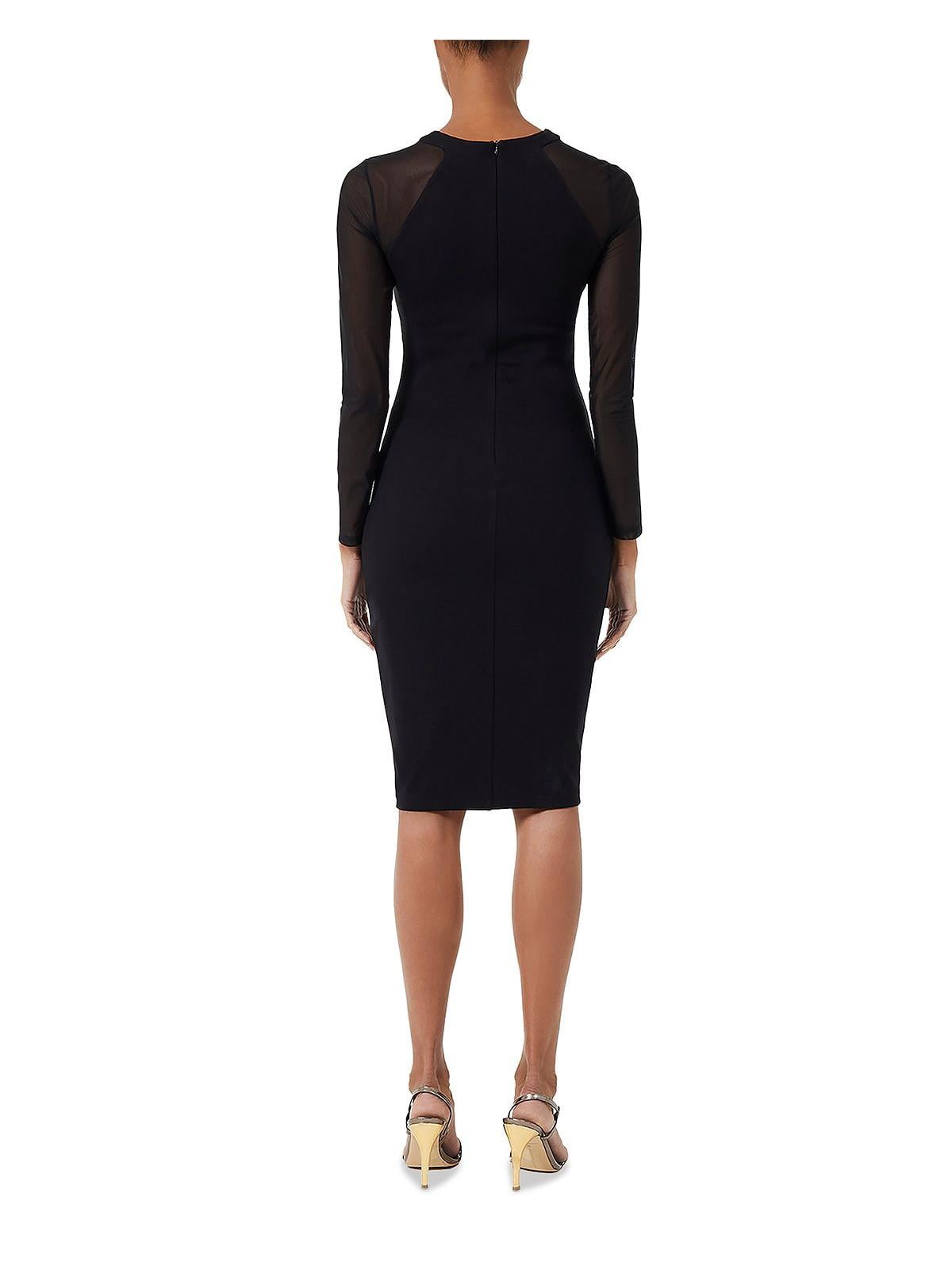 French Connection Viven Long Sleeve Mesh Panel Sheath Dress in Black Size 10