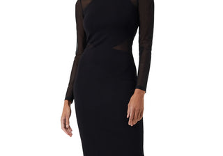 French Connection Viven Long Sleeve Mesh Panel Sheath Dress in Black Size 10