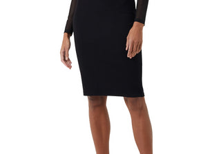 French Connection Viven Long Sleeve Mesh Panel Sheath Dress in Black Size 10