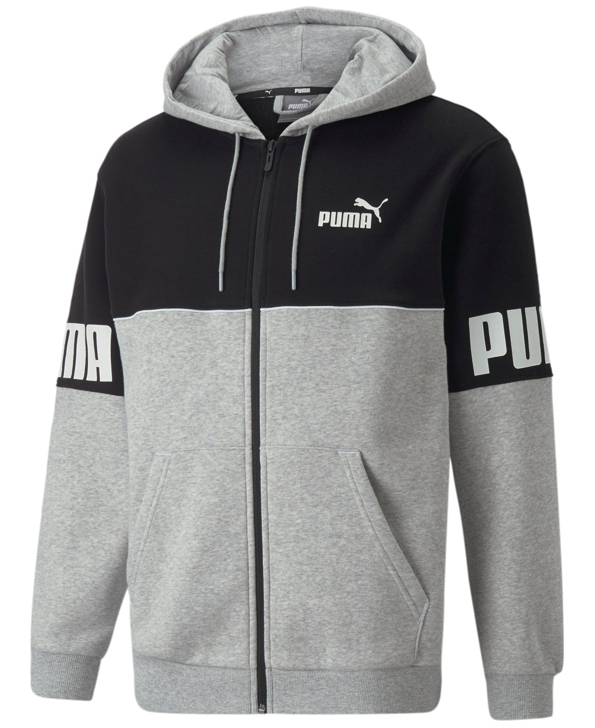 Puma Men's Colorblocked Logo Fleece Hoodie Gray Size Large