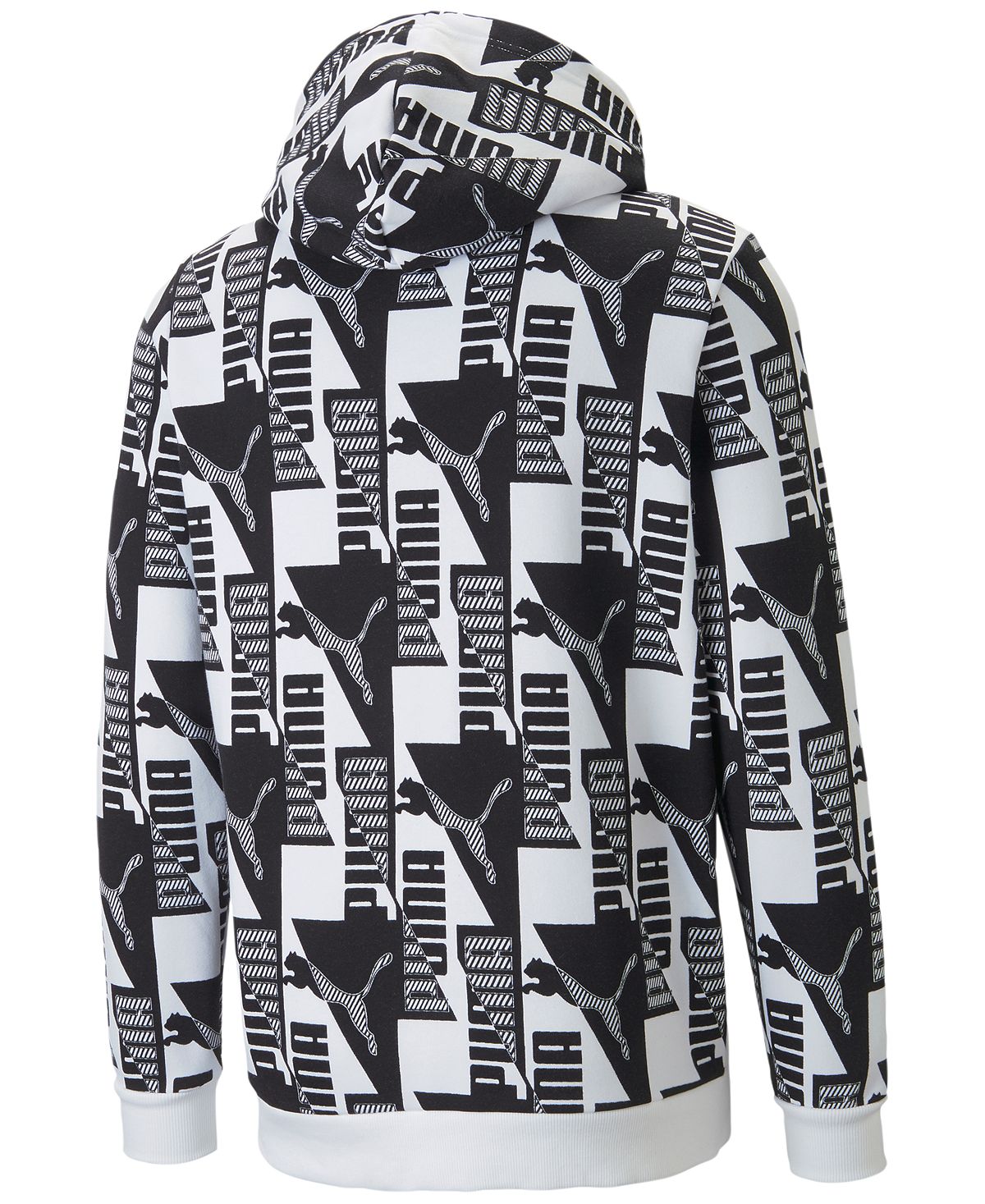 Puma Men's Allover Logo Graphic Print Fleece Hoodie White Size Large