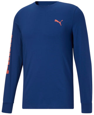 Puma Men's Long Sleeve Logo Tee Blue Size Small