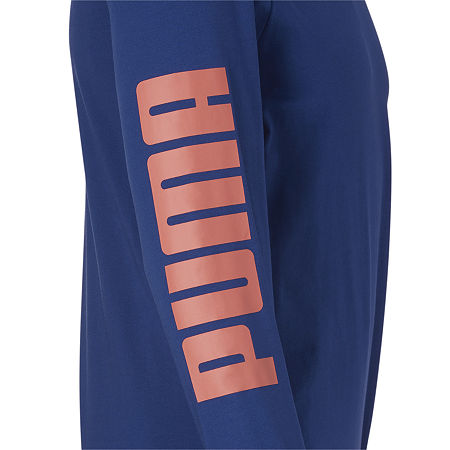 Puma Men's Long Sleeve Logo Tee Blue Size Large