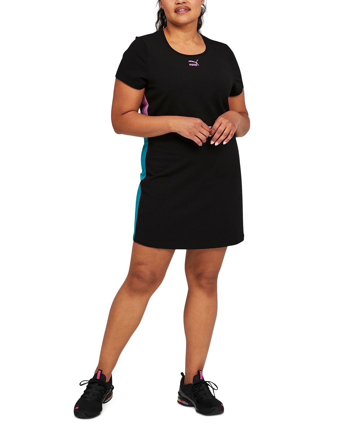 Puma Women's Colorblocked Round Neck Mini Dress Black Size 1X