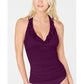 Ralph Lauren Women's Eggplant Beach Club Solids Ruffle Halter Tankini Top Pink Size 12