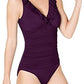 Ralph Lauren Women's Beach Club Solid Ruffle Surplice One Piece Purple Size 16